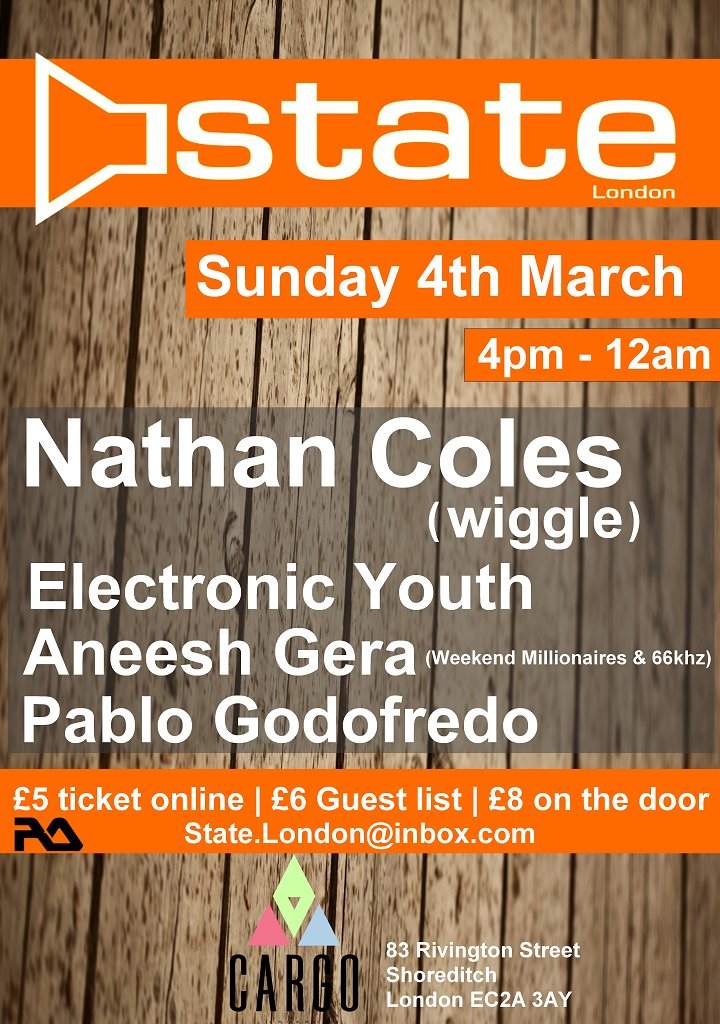 State London - The Sunday Shindigs with Nathan Coles, Electronic Youth, Aneesh Gera - Página trasera