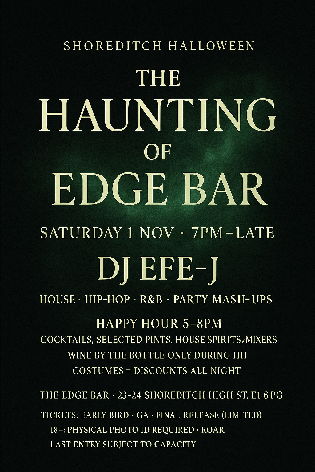 The Haunting of Edge Bar at TBA - The Edge Bar Shoreditch, London