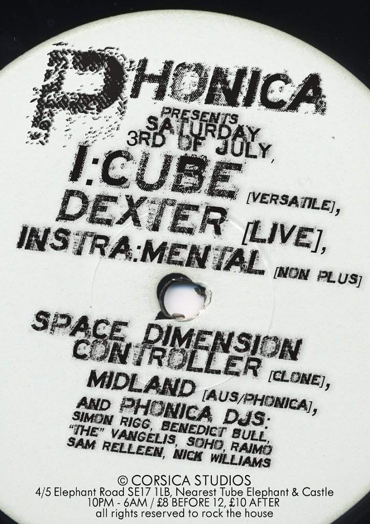 Phonica Records with I:cube, Dexter Live, Space Dimension Controller Live, Instra:mental & Midland - Página frontal