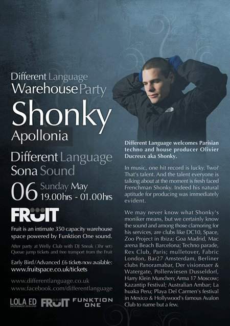 Different Language Warehouse Party with Shonky - フライヤー表