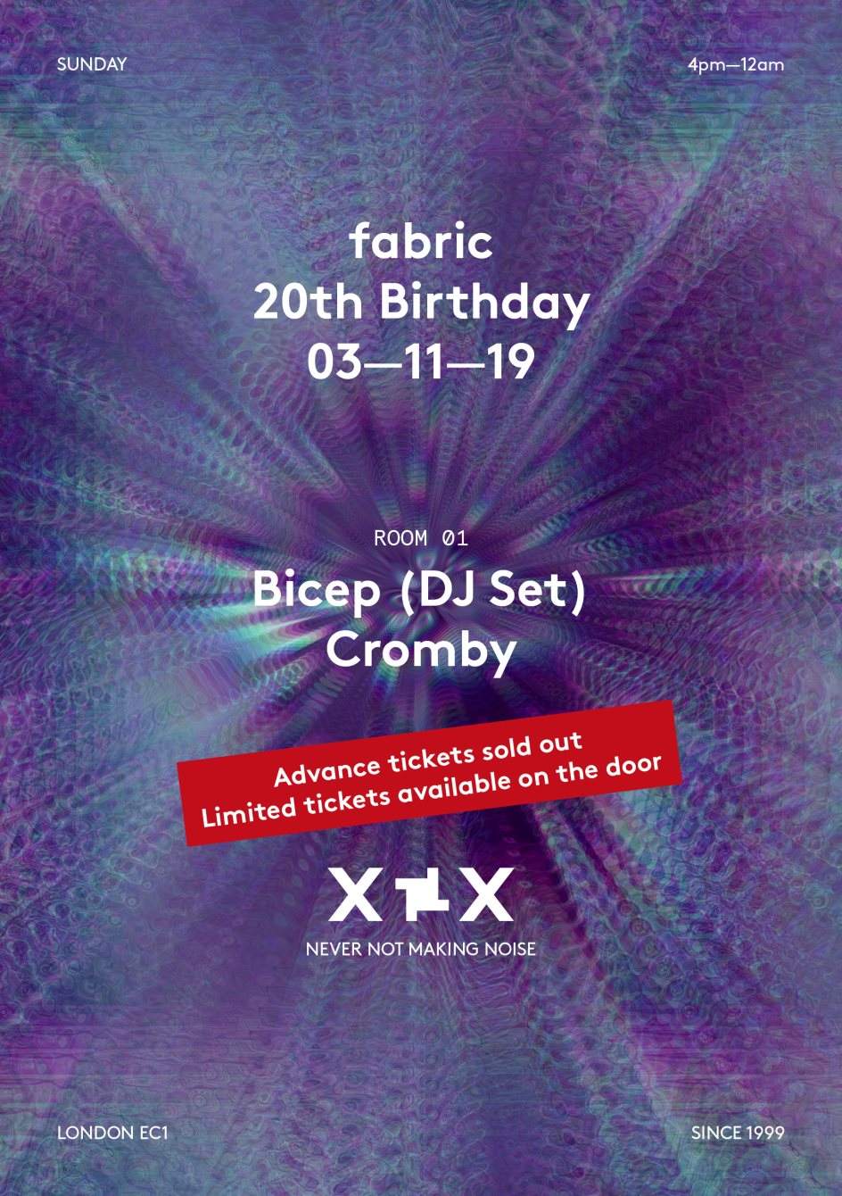 fabric XX: Bicep (DJ Set) - フライヤー裏
