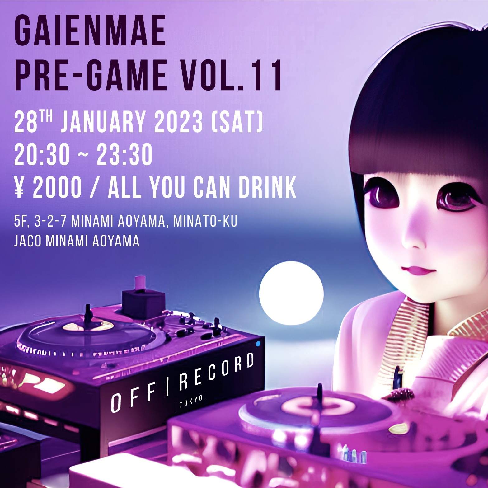 OFF - RECORD Tokyo All You Can Drink Pre-Game House Party at Jaco Minami  Aoyama, Tokyo