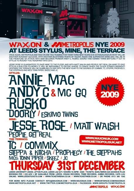 WAX:ON & Metropolis Leeds New Years Eve - Página frontal
