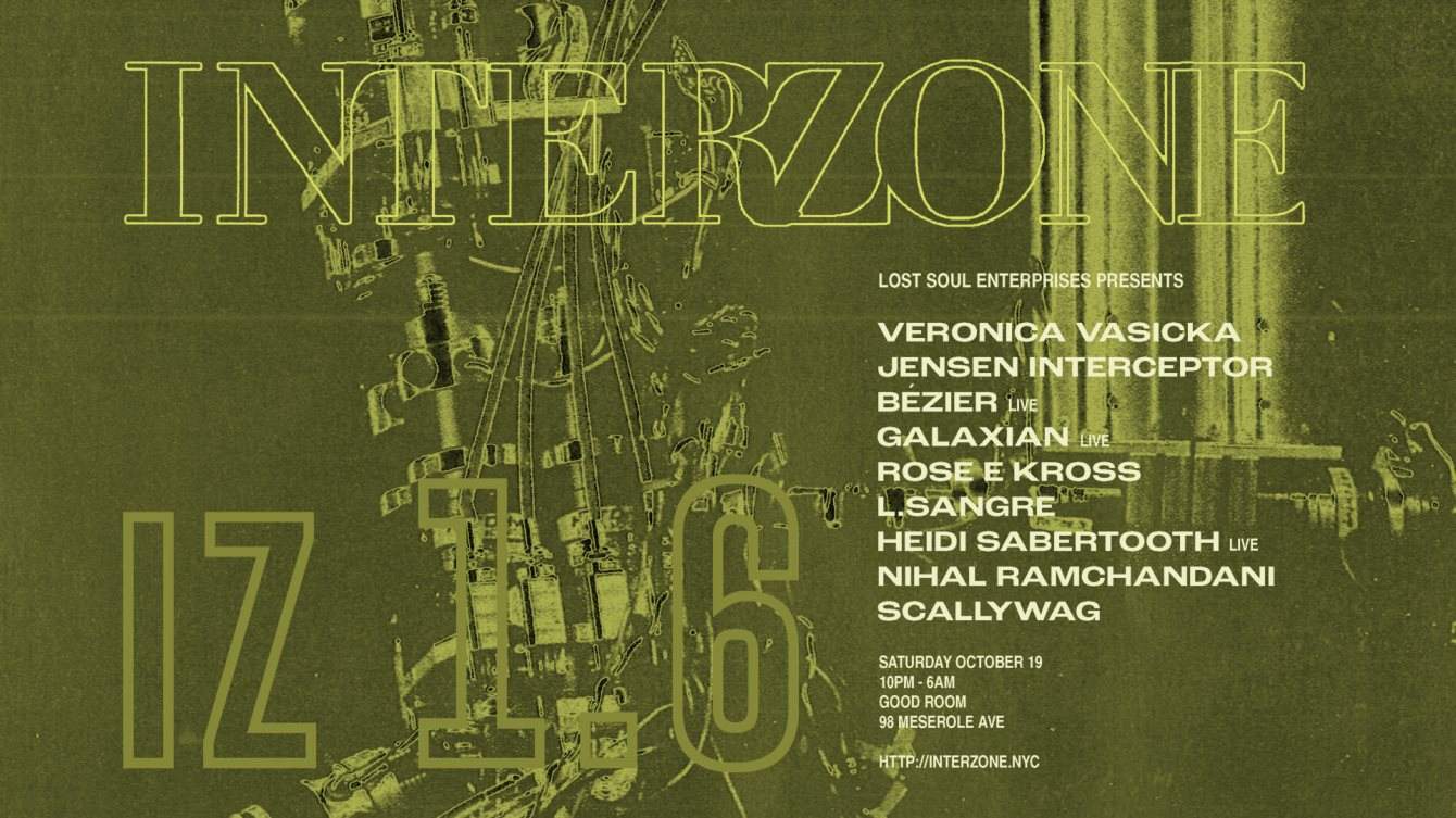 INTERZONE Lost Soul Pres Veronica Vasicka, Jensen Interceptor, Galaxian, Bézier & More - Página frontal