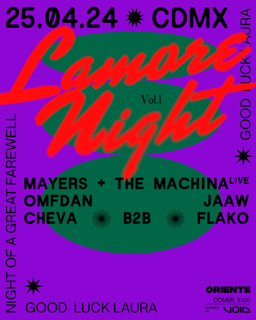Lamore Night: Mayers + The Machina, Omfdan, Jaaw, Cheva b2b Flako - Página frontal