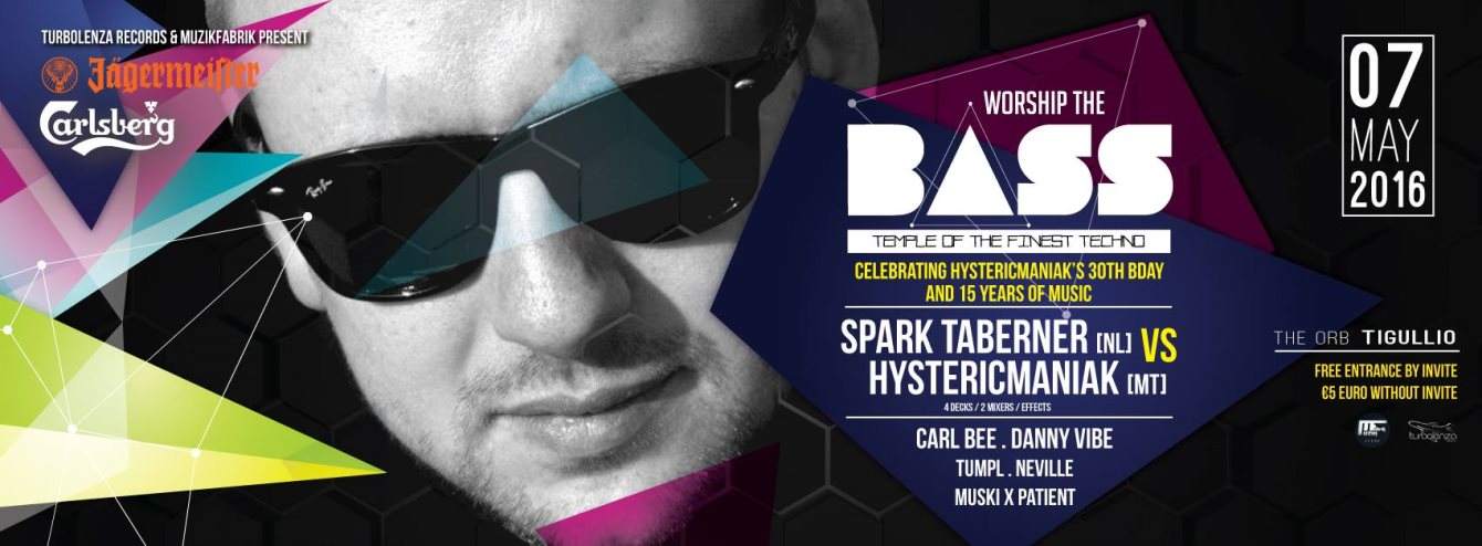 Worship the Bass Pres. Spark Taberner 15 Years of Hystericmaniak - Página frontal