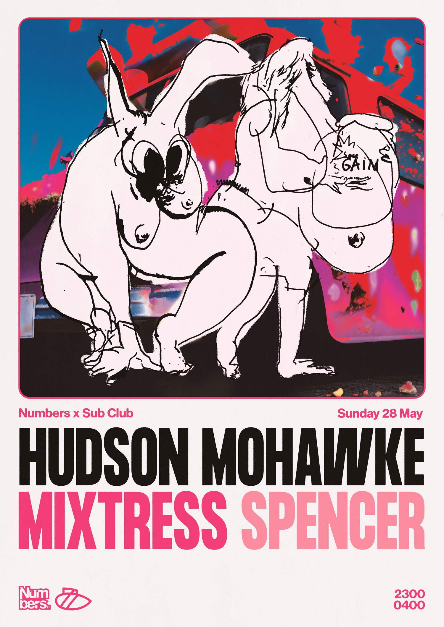 Numbers · Hudson Mohawke, mixtress, Spencer · Sub Club · Bank Holiday Sun 28 May · 11-4am - フライヤー表