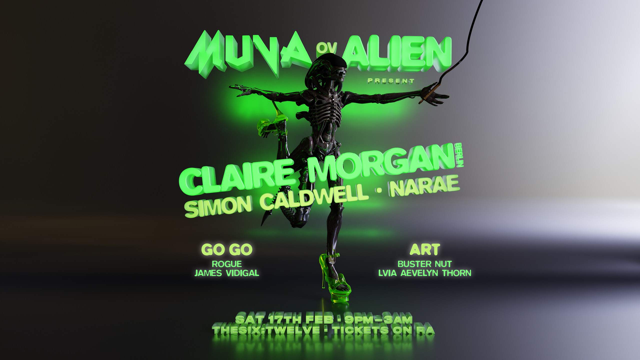 Muva Ov Alien: Claire Morgan (BLN), Simon Caldwell, Narae - フライヤー表