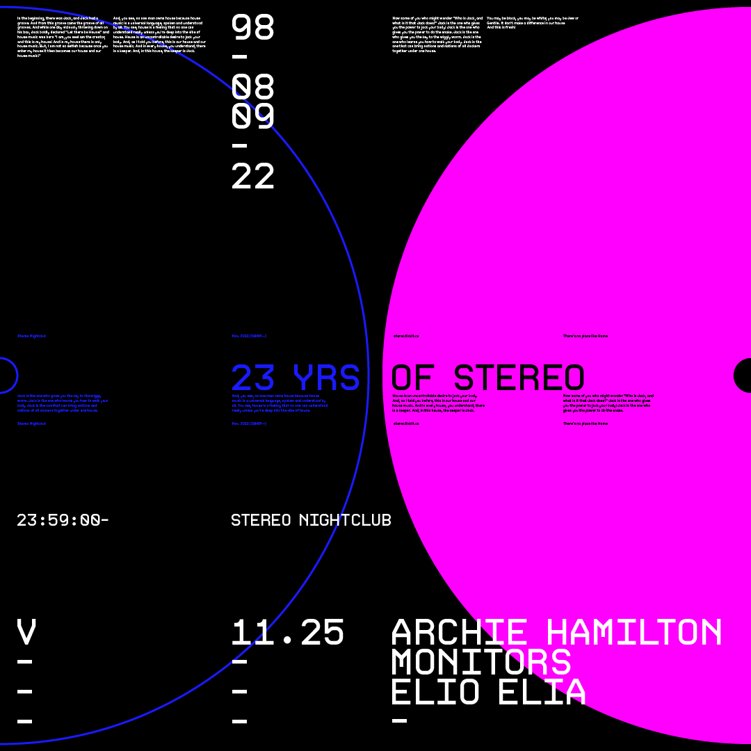 23 Yrs of Stereo Archie Hamilton Monitors Elio Elia at Stereo