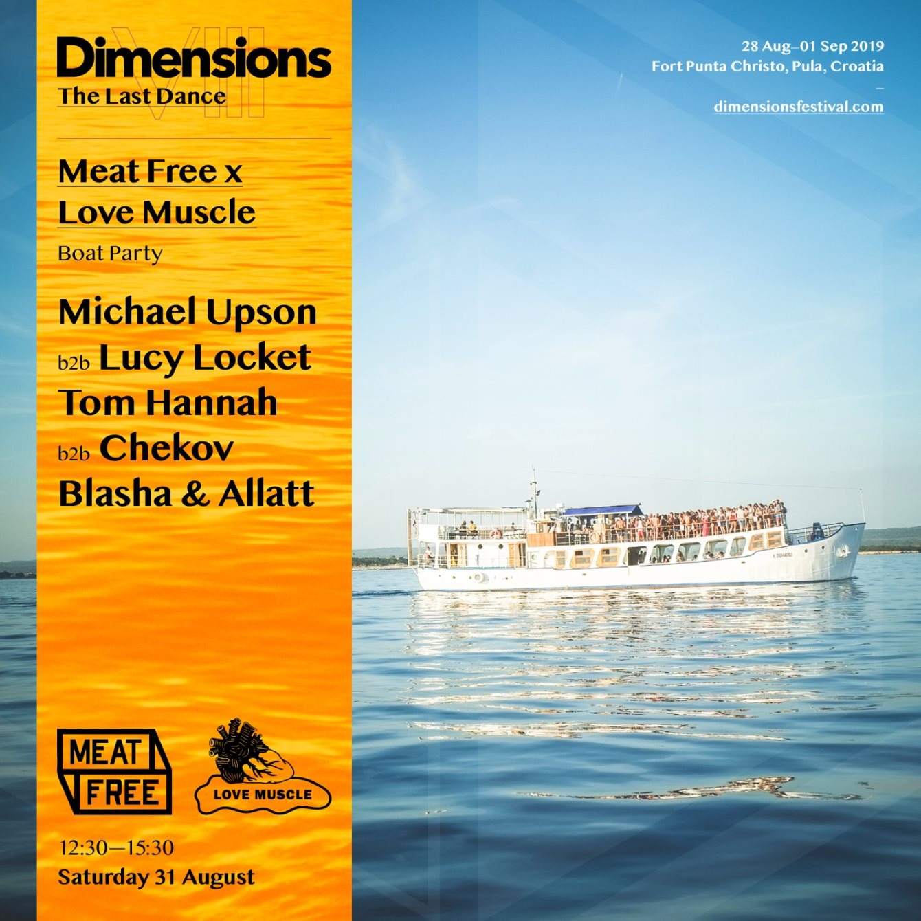 Dimensions Boat Party - Meat Free x Love Muscle - フライヤー表