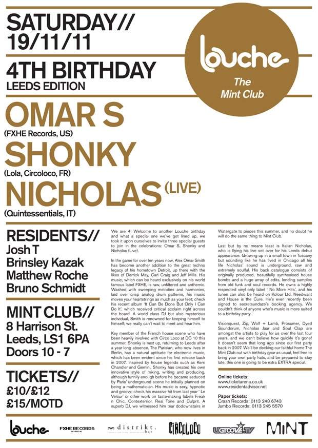 Louche 4th Birthday Leeds Edition with Omar S, Shonky & Nicholas (Live) - Página trasera