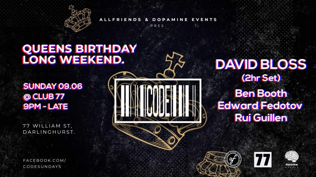 Code: Queen's Birthday Long Weekend Ft. David Bloss (2hr Set) - Página frontal