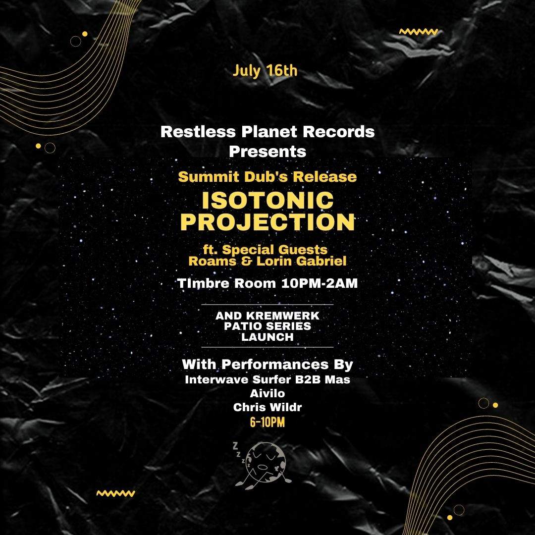 Restless Planet Records: Isotonic Projection Single Release Party & Patio Series Launch - フライヤー表