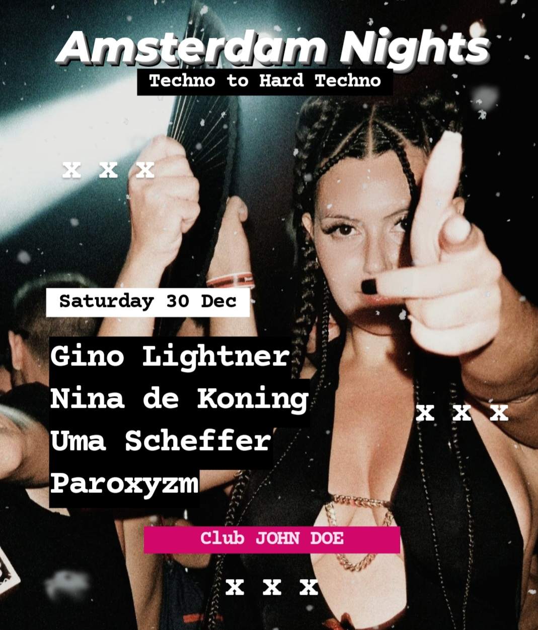AMSTERDAM NIGHTS with Gino Lightner, Nina de Koning, Uma Scheffer, Paroxyzm - フライヤー表