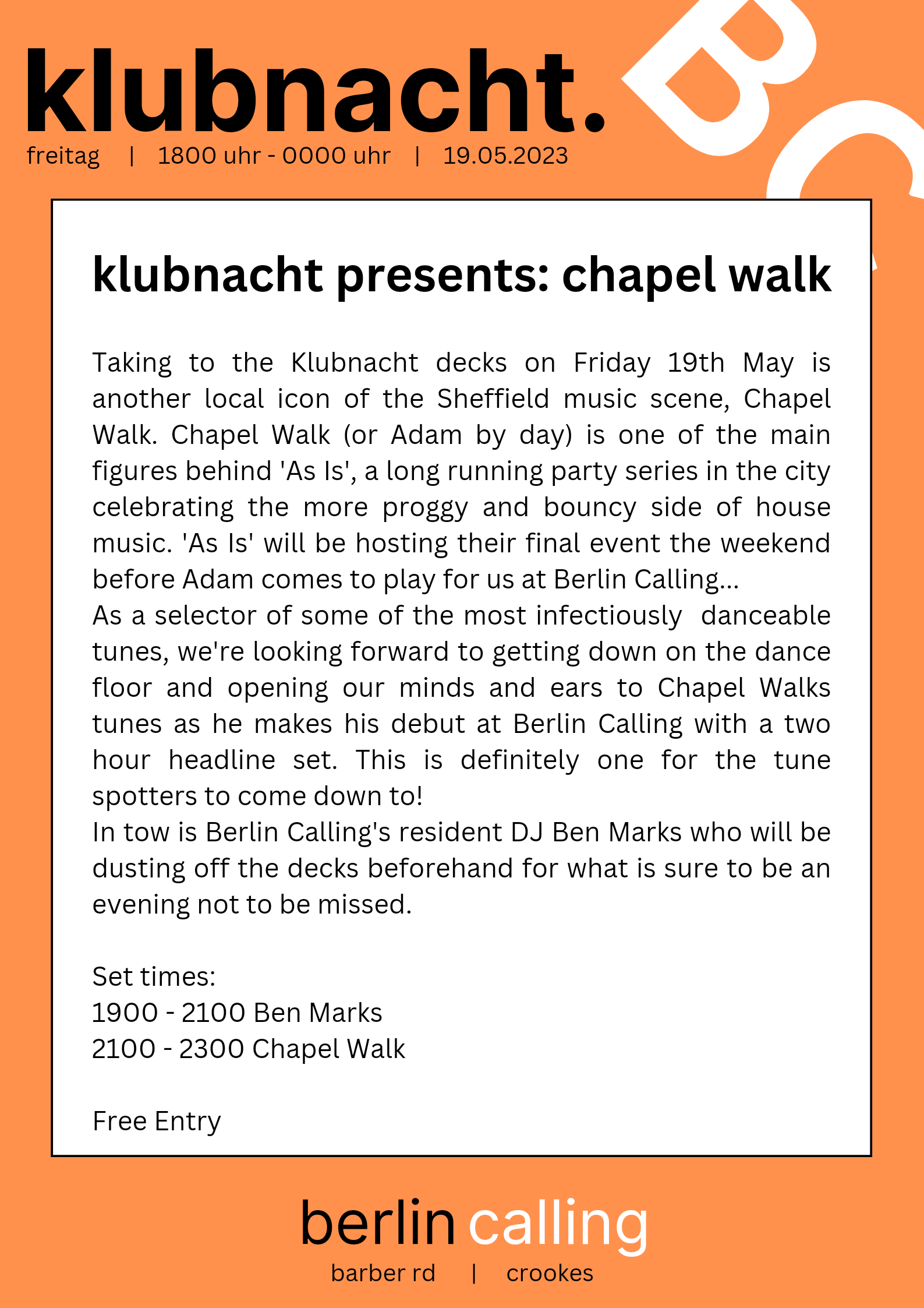 Klubnacht presents: Chapel Walk - Página trasera