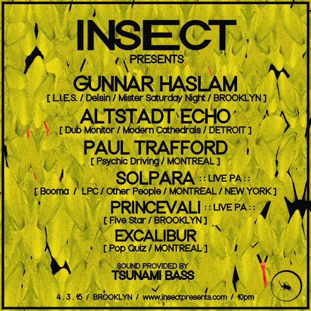Insect presents: Gunnar Haslam, Solpara, Paul Trafford, Altstadt Echo, Princevalì & Excalibur - フライヤー表