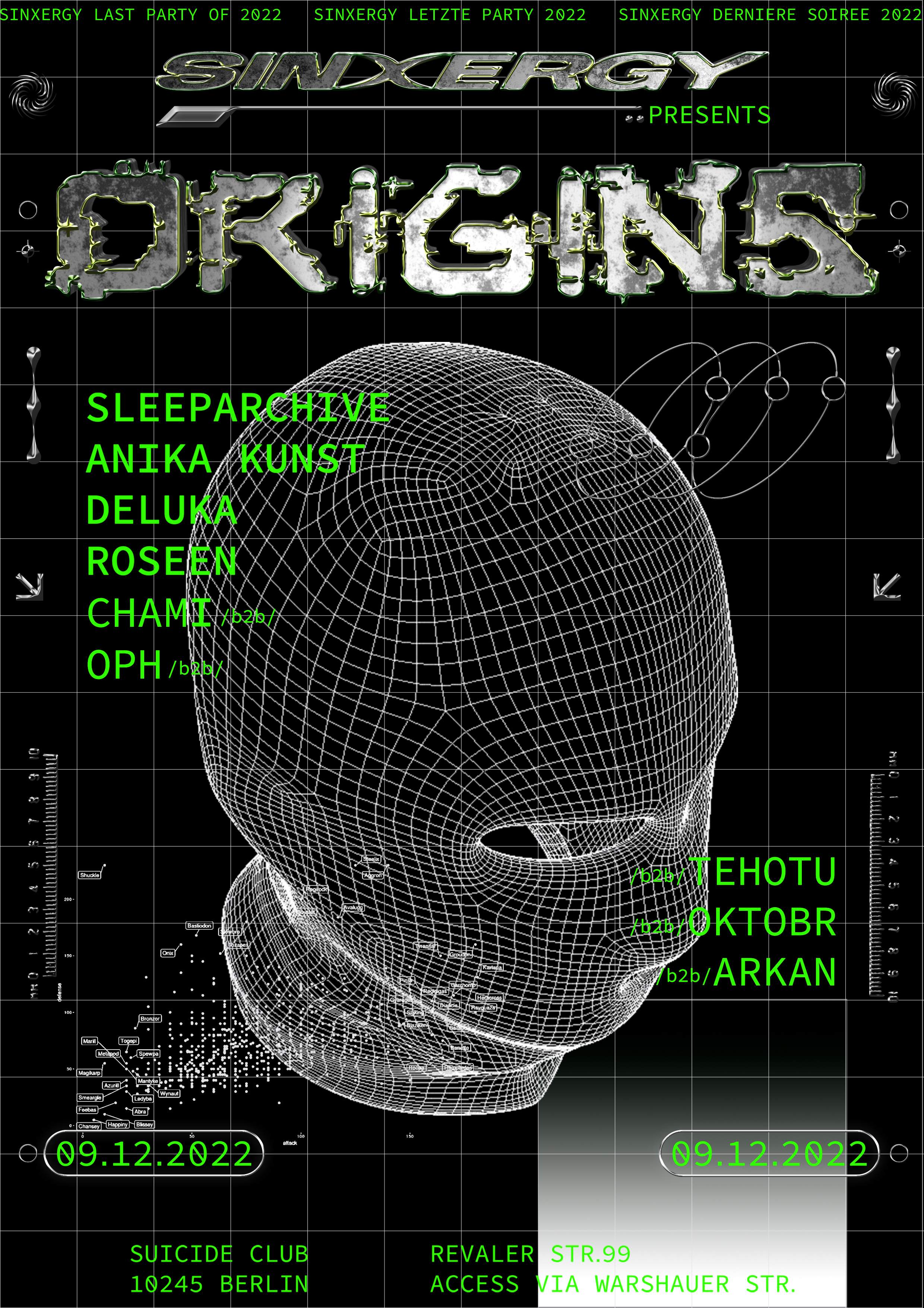 Sinxergy Origins: Sleeparchive, Anika Kunst, Deluka, Roseen, TEHOTU & Arkan & Oktobr - フライヤー表