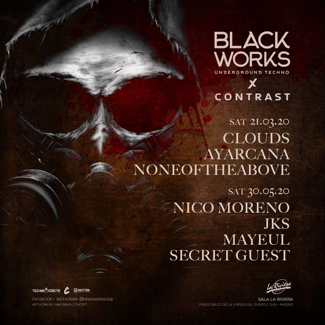 [CANCELLED] Blackworks x Contrast: Clouds, Ayarcana y Noneoftheabove - フライヤー表