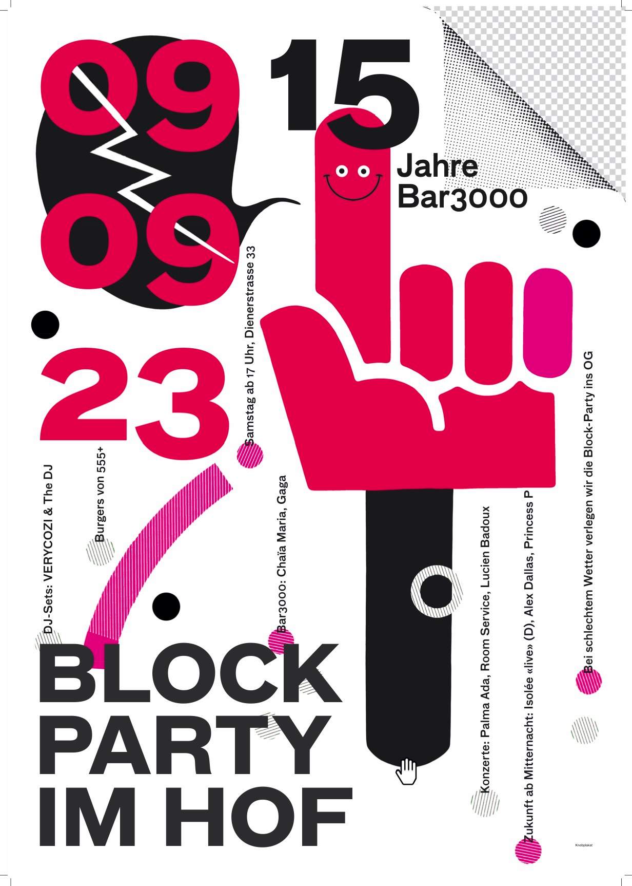 15 Jahre Bar3000: Block-Party im Hof & Clubnacht - フライヤー表