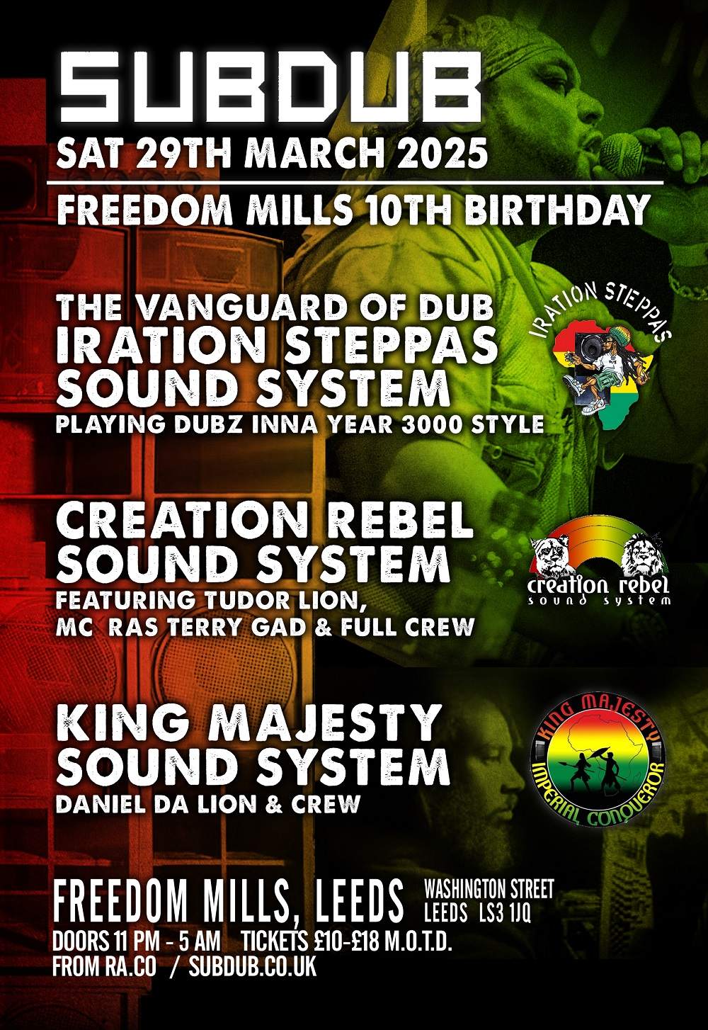 SUBDUB X Freedom Mills 10th Birthday - Iration Steppas, Creation Rebel ...