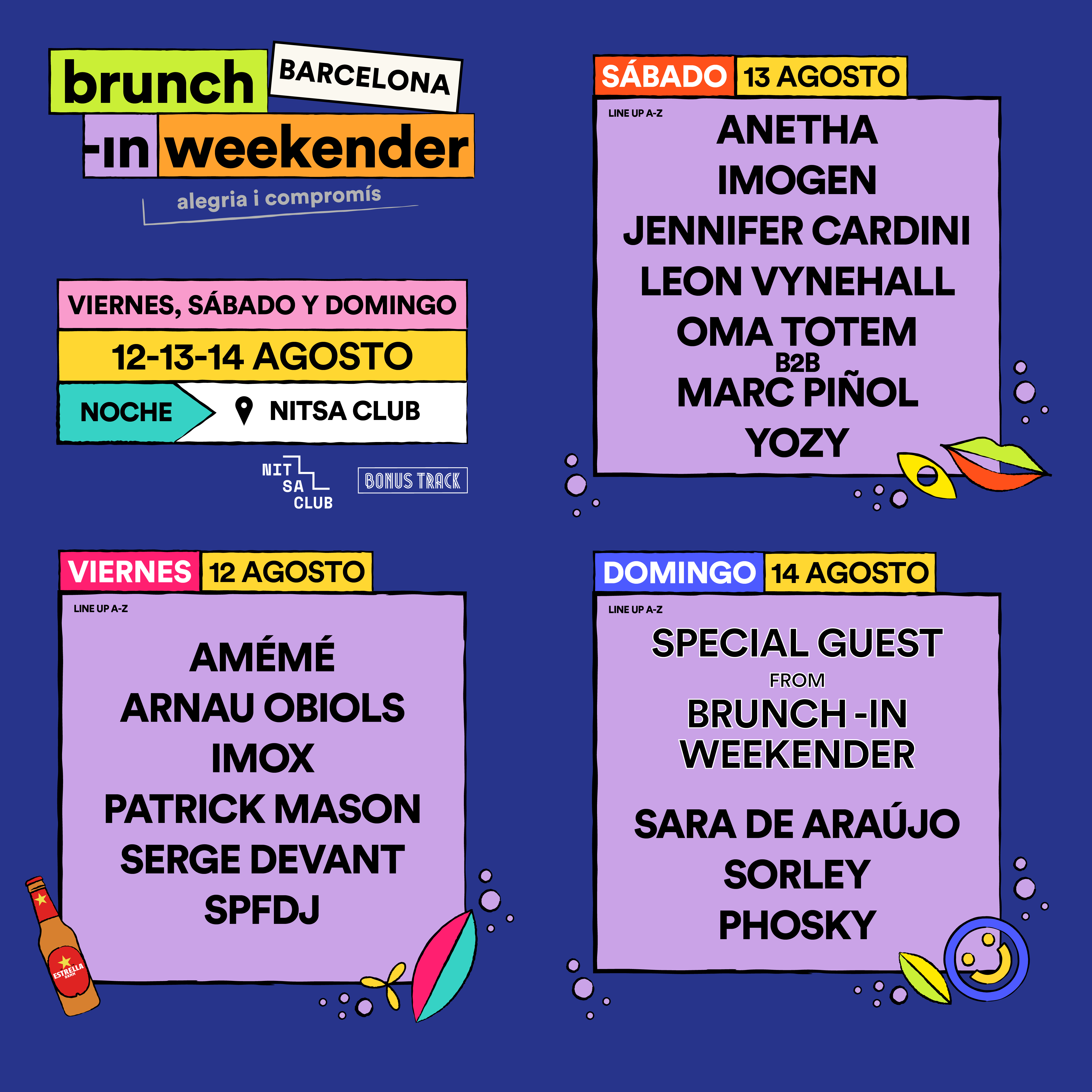 Brunch -In Weekender FRIDAY 12 nightime: Amemé, Arnau Obiols, Imox, Patrick Mason, SPFDJ - Página trasera