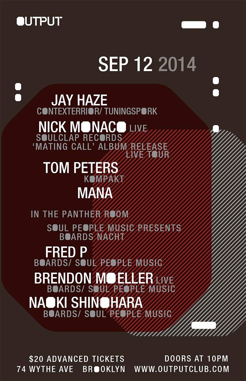 Jay Haze/ Nick Monaco (Live)/ Tom Peters/ Mana/ Fred P/ Brendon Moeller - フライヤー表