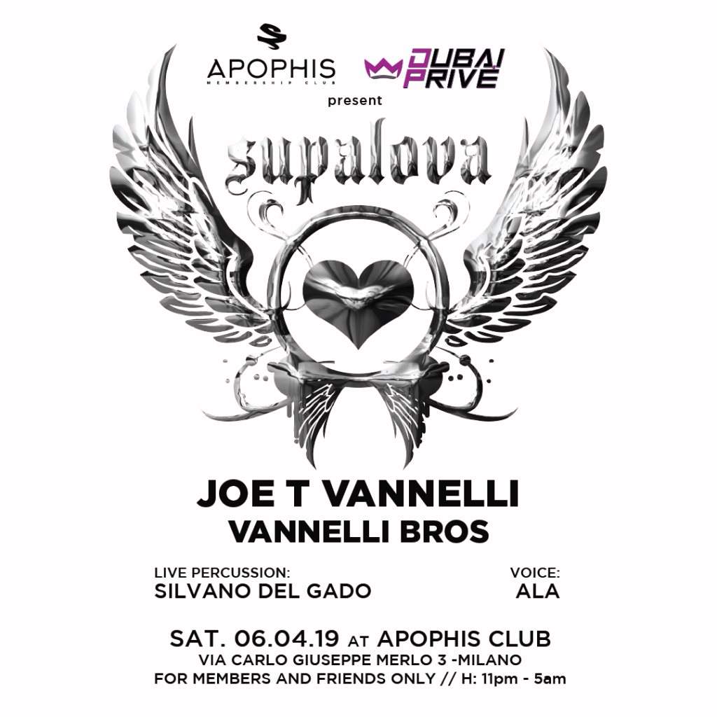 Apophis Club Invites Supalova: Joe T Vannelli + Vannelli Bros - Página frontal
