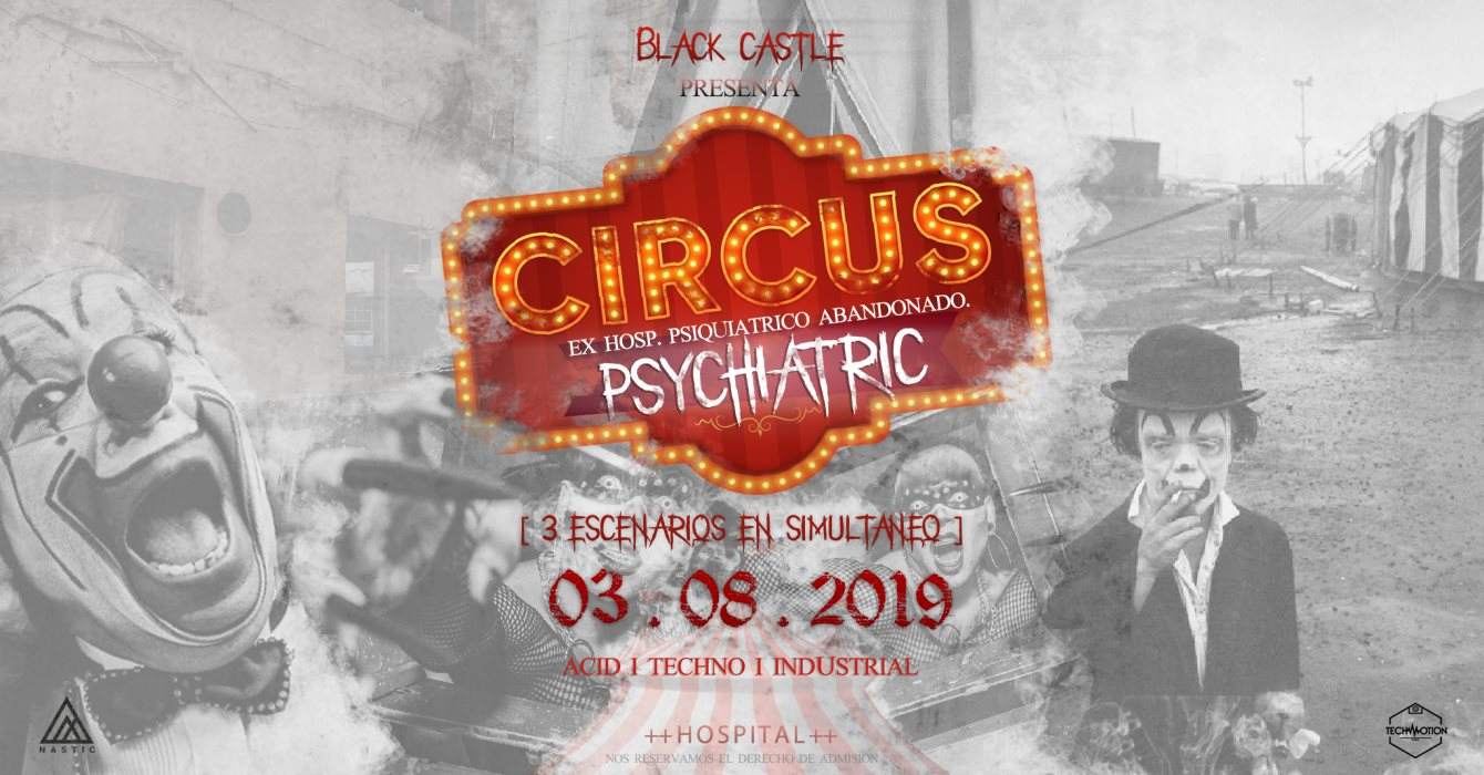 03.08 Black Castle presenta: Psychiatric Circus x Alessan Main - フライヤー表