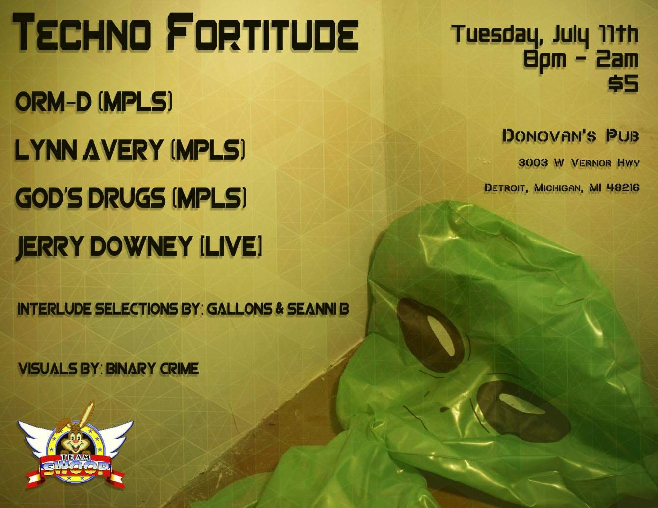 *Show Moved to Donovan's Pub* Techno Fortitude - フライヤー表