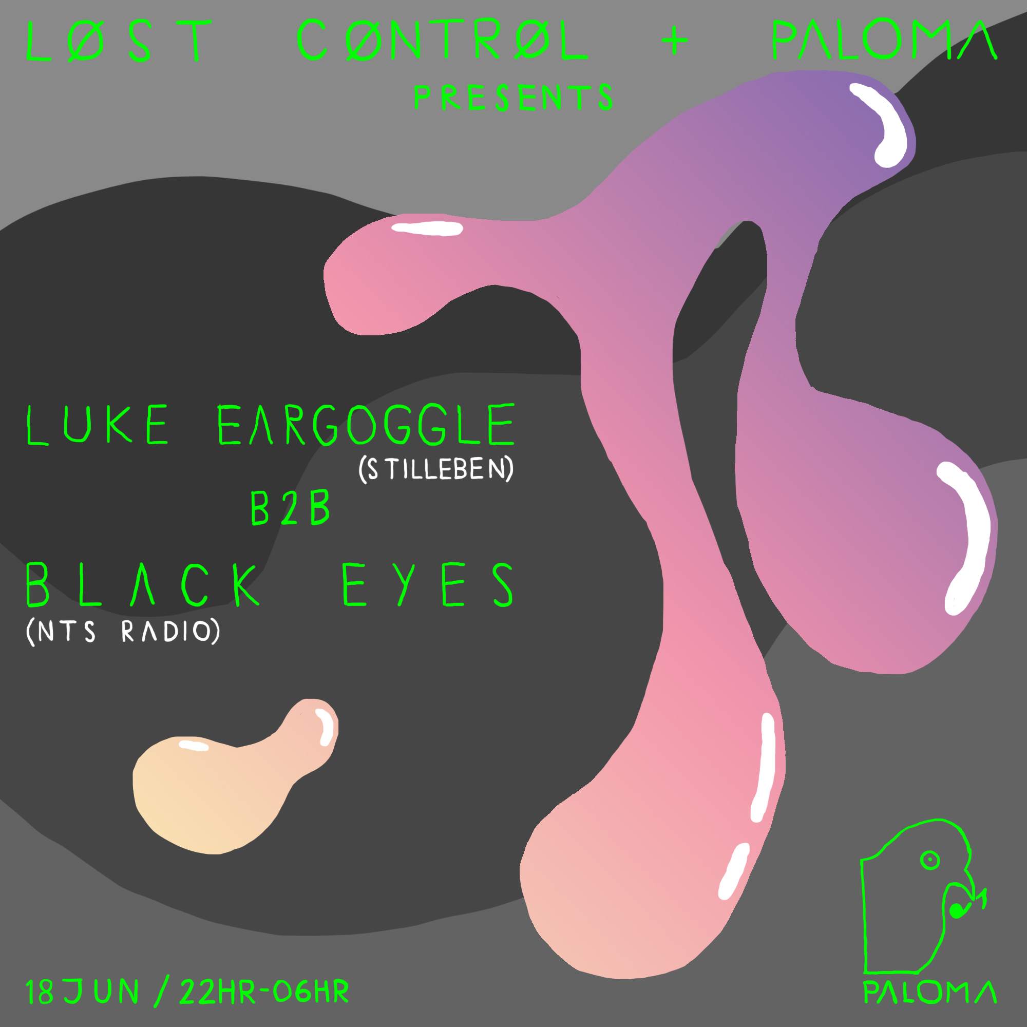 Lost Control + Paloma present Luke Eargoggle B2B Black Eyes all nite long - フライヤー表