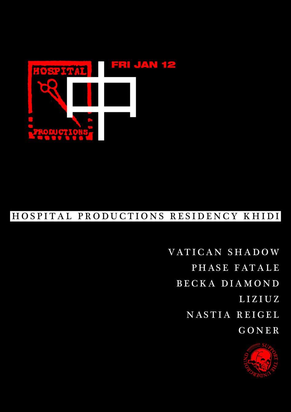 KHIDI 中 Hospital Productions Residency Night: Vatican Shadow & More - フライヤー裏