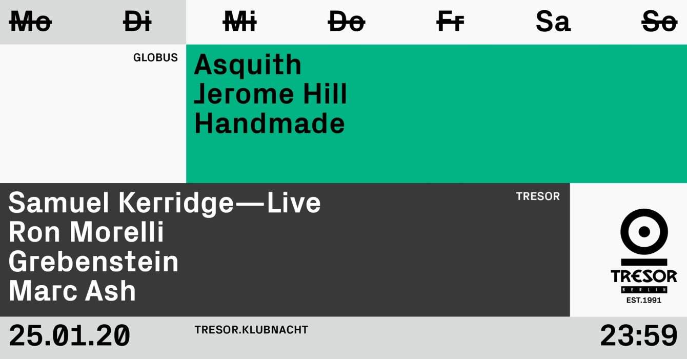 Tresor.Klubnacht with Ron Morelli, Samuel Kerridge (Live), Asquith - フライヤー表