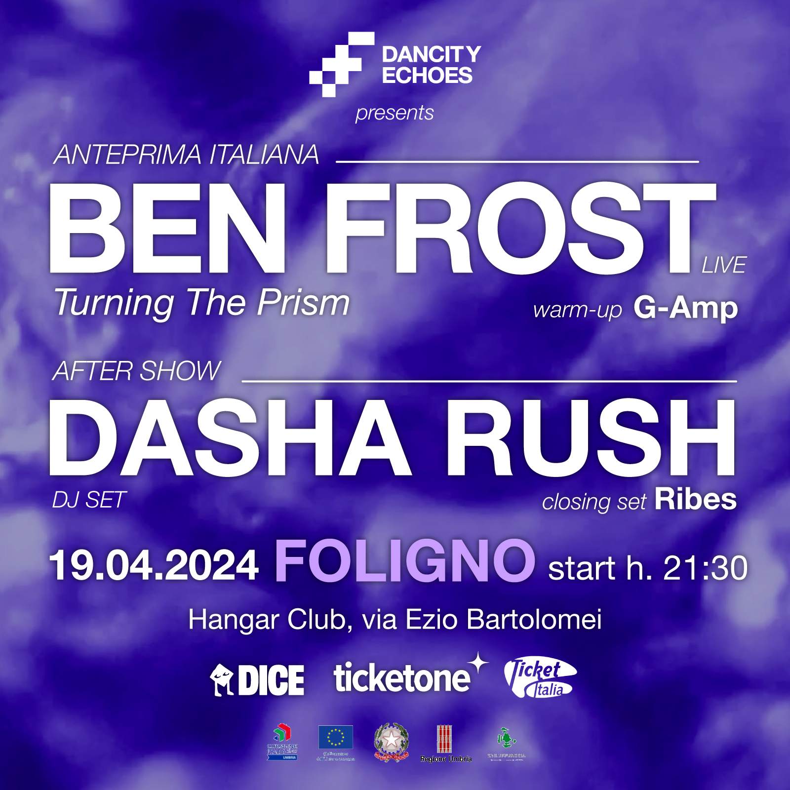 Dancity Echoes with Ben Frost 'Turning The Prism' live & Dasha Rush djset - フライヤー表