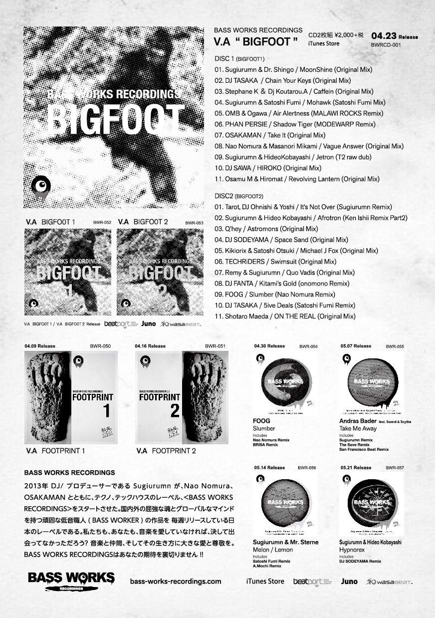 Sugiurumn presents “BIGFOOT” Release Party -Bass Works Recordings 1st Anniversary- - フライヤー裏