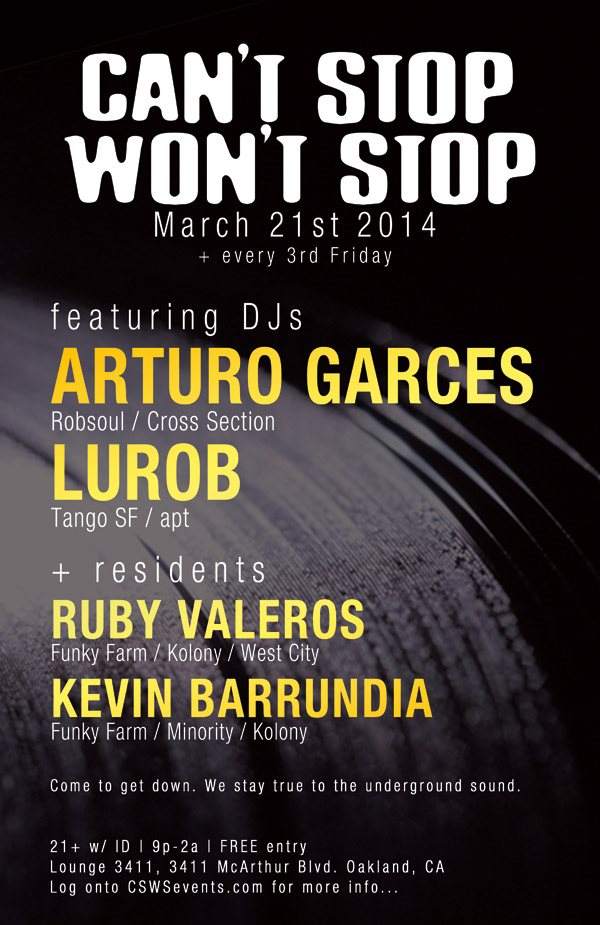 Can't Stop Won't Stop Feat. Arturo Garces & Lurob - フライヤー表