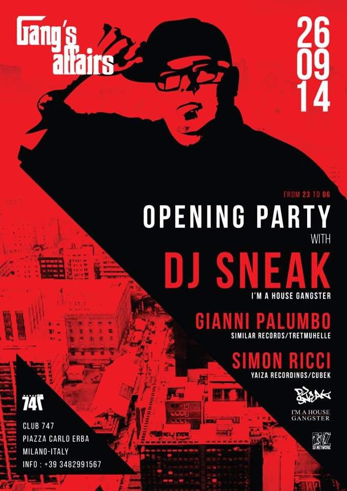 Opening Party Gang's Affairs - DJ Sneak - フライヤー表