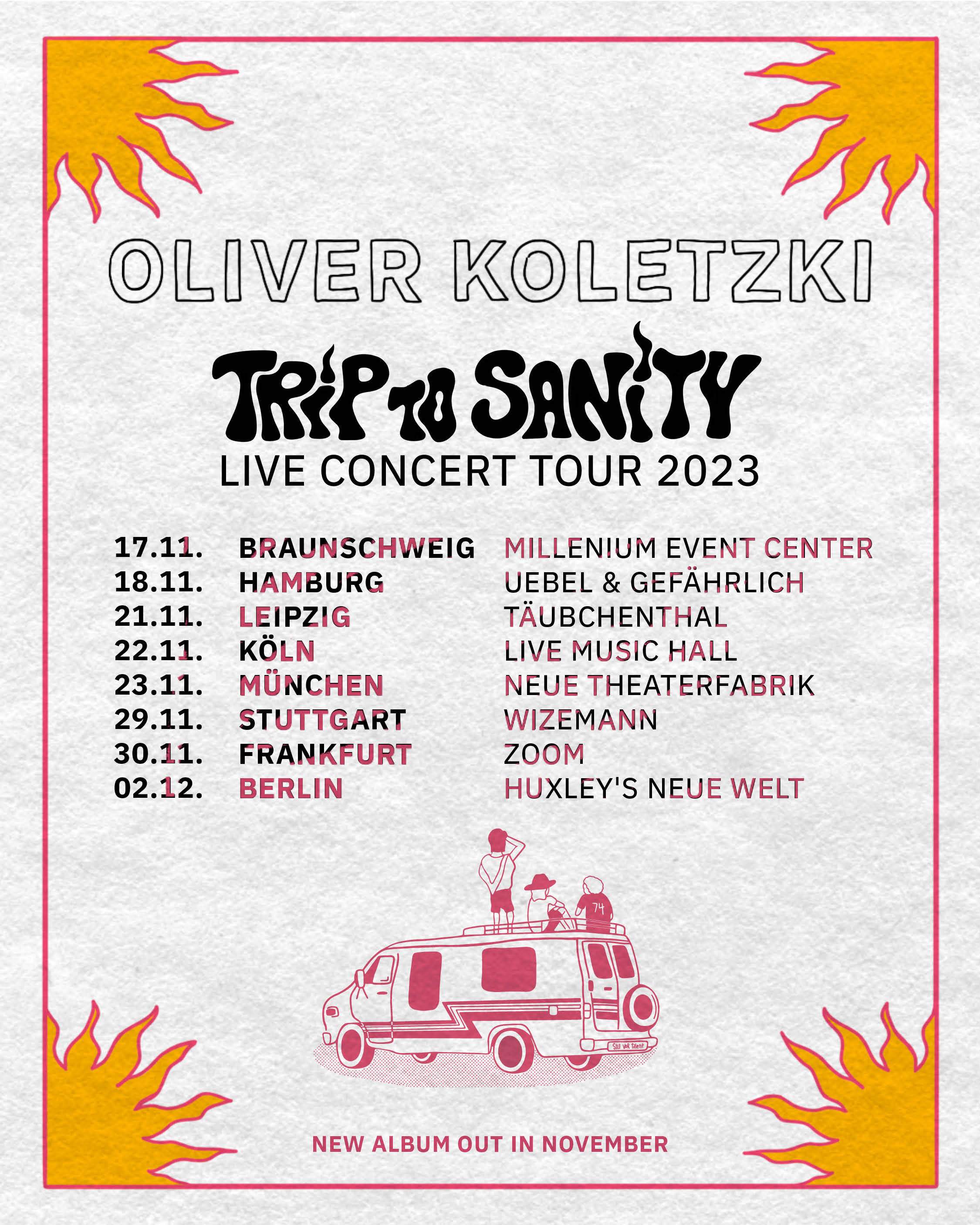 Oliver Koletzki - Trip To Sanity - Live Concert Tour 2023 - フライヤー表