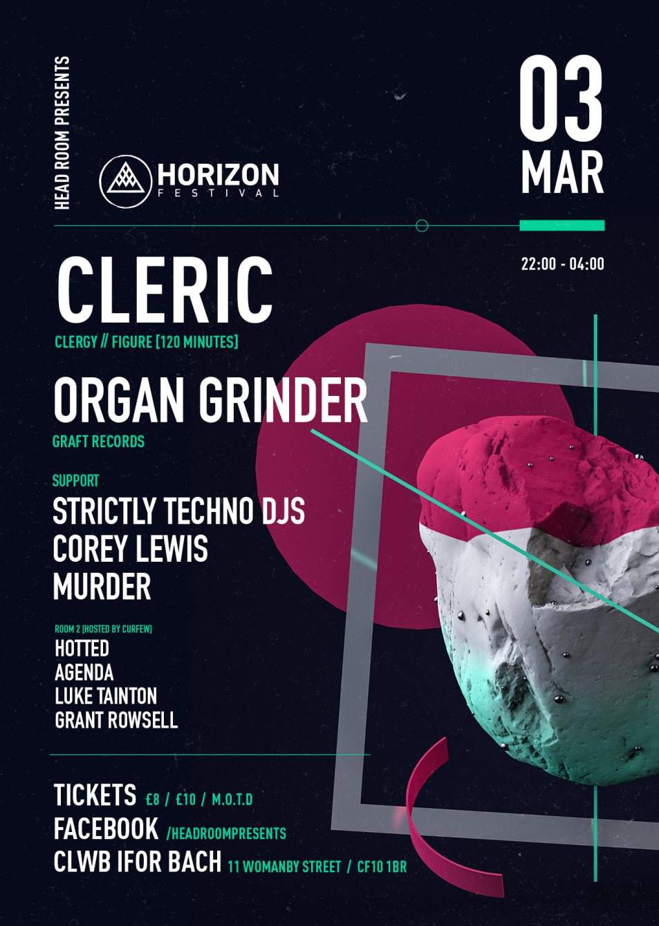 Head Room 005: Horizon Festival Warm Up: Cleric,The Organ Grinder & More - フライヤー裏
