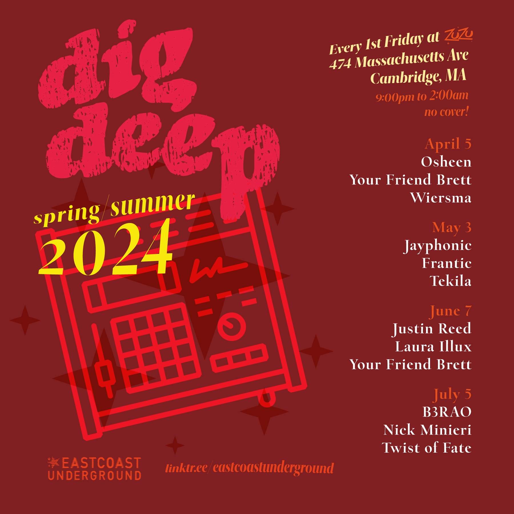 Dig Deep w Justin Reed, Laura Illux, Your Friend Brett - フライヤー表