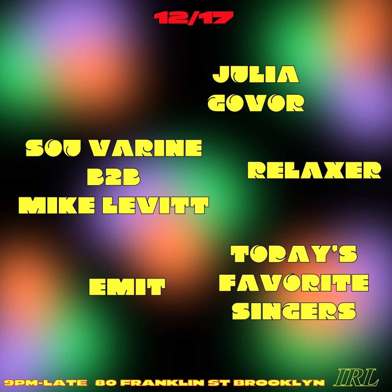 [CANCELLED] Julia Govor, Relaxer, Emit, Sou Varine b2b Mike Levitt, Today's Favorite Singers - Página frontal