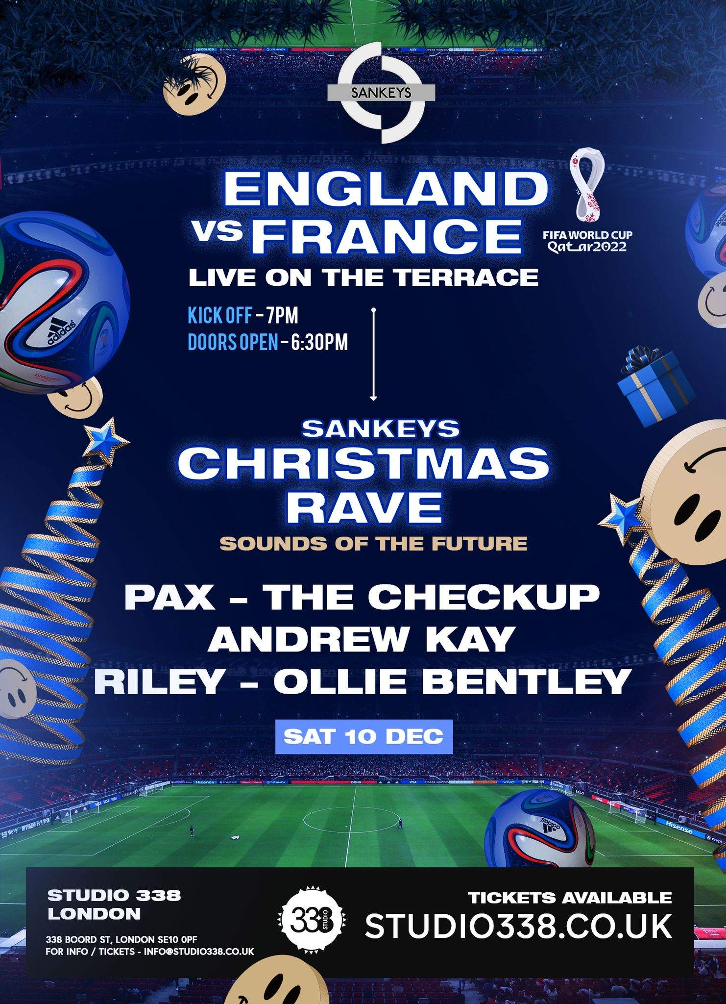 Sankeys Christmas Rave (plus England vs France) at Studio 338, London