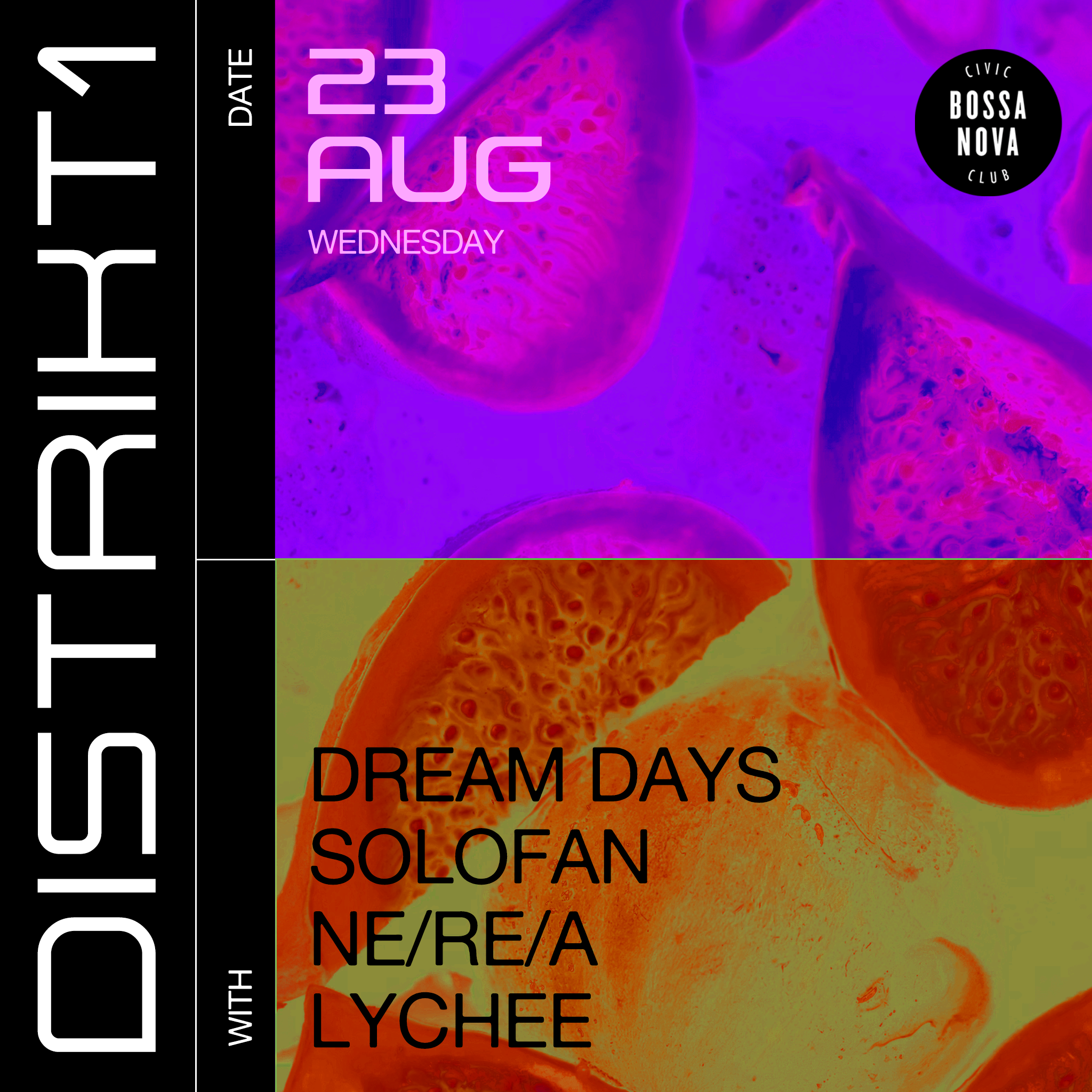 Distrikt1 w Dream Days, Solofan, Ne/Re/A, Lychee - Página frontal