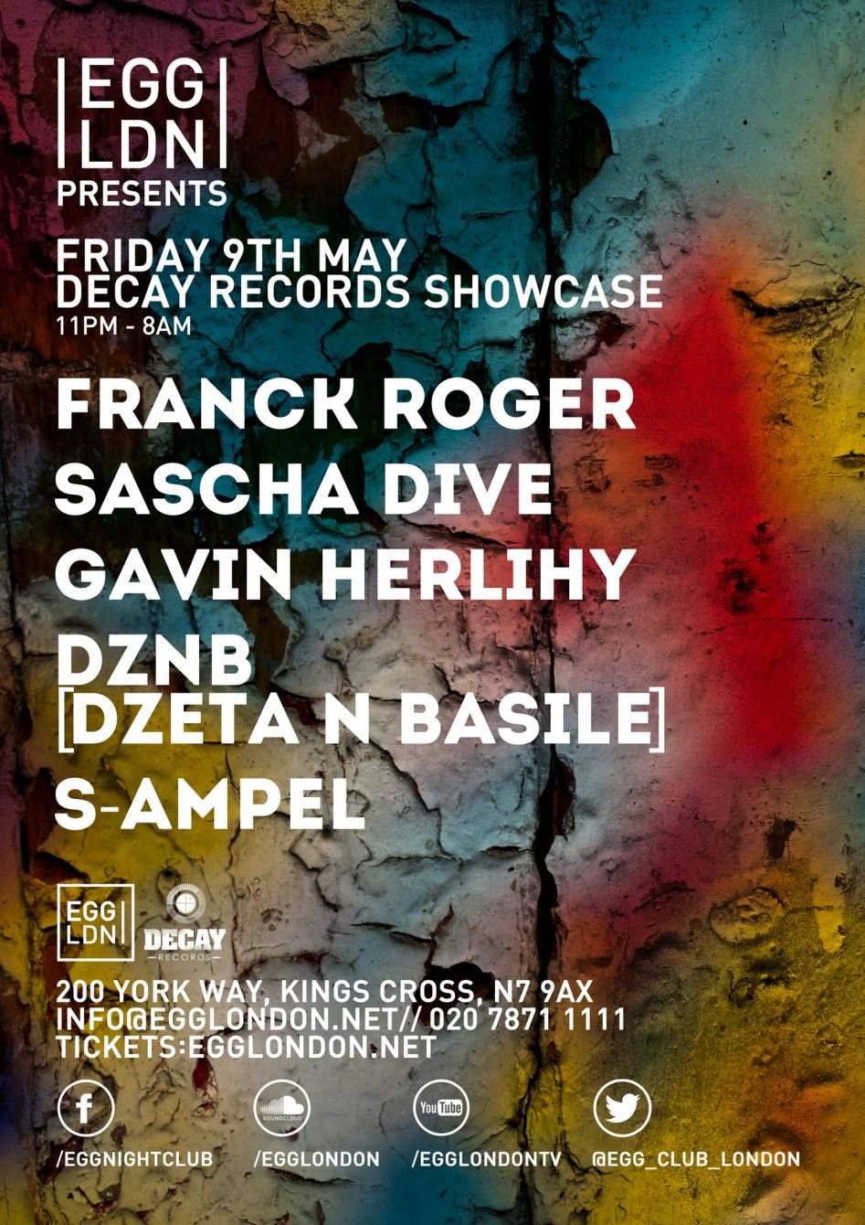 Egg presents: Decay Records with Franck Roger, Sascha Dive & Gavin Herlihy - フライヤー表