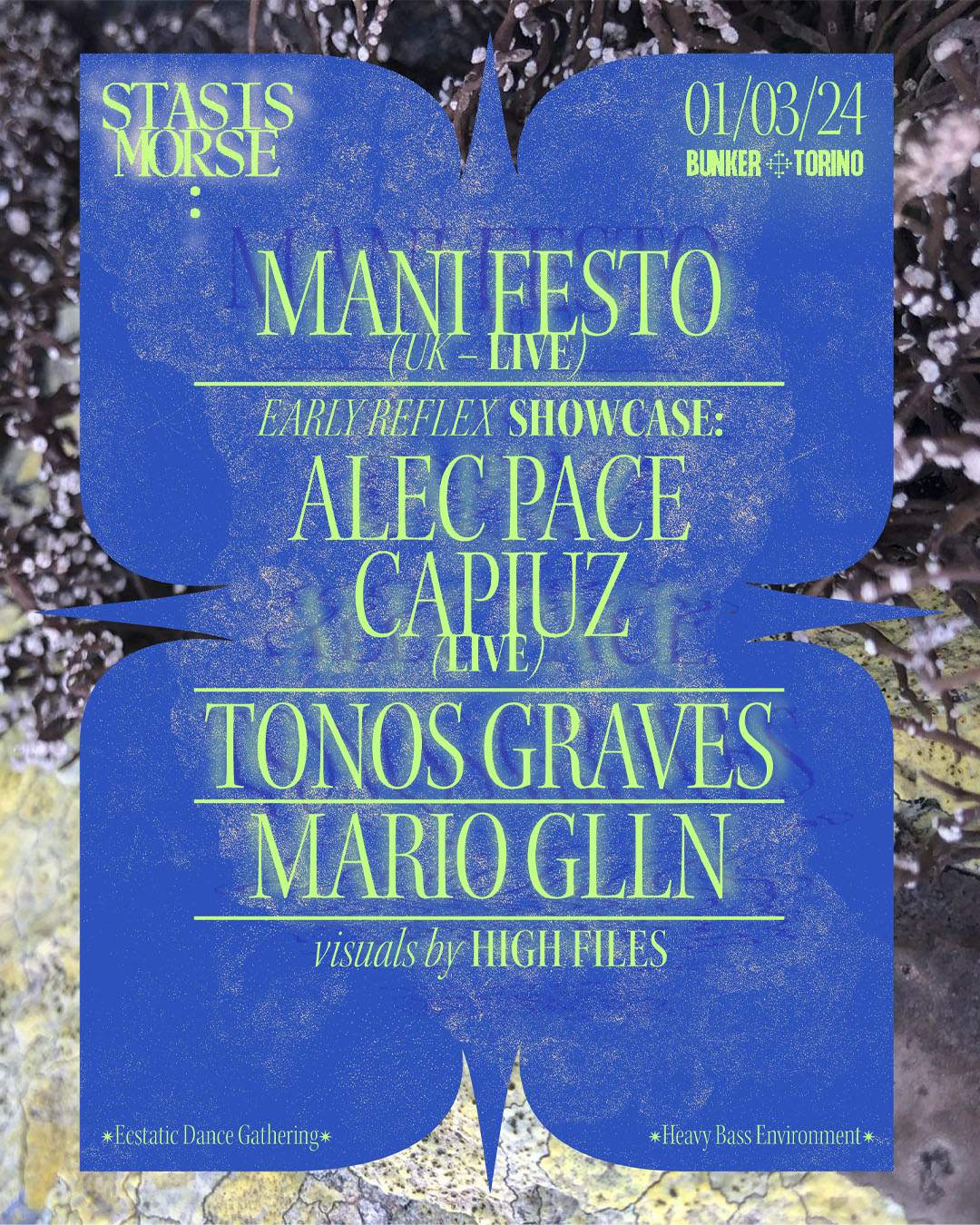 Stasis:MORSE with Mani Festo (live) & Early Reflex Showcase - Página frontal