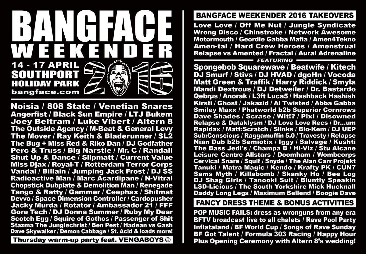 Bangface Weekender 2016 - フライヤー表