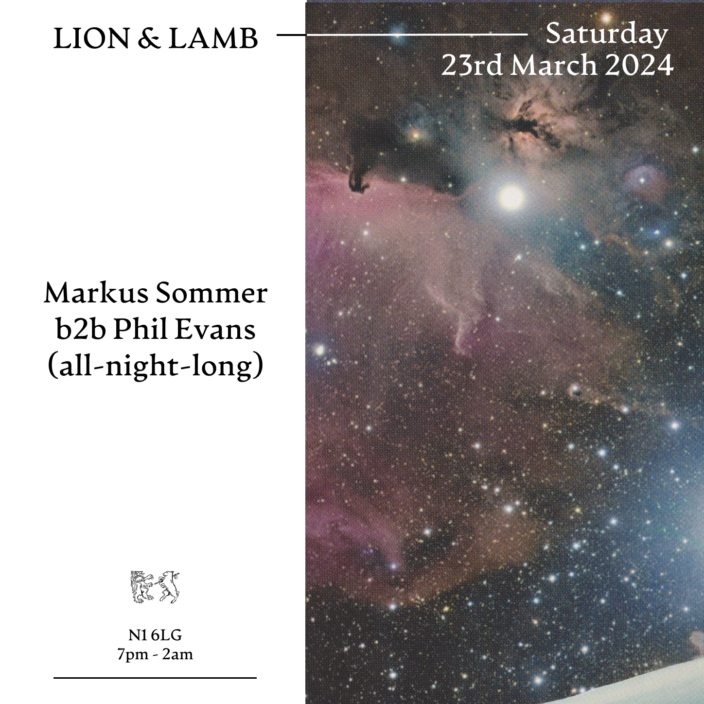 Lion & Lamb with Markus Sommer b2b Phil Evans (All night long) - フライヤー表