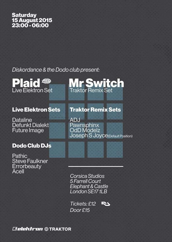 Plaid Live (Official Elektron E.P. Launch), DJ Mr Switch (4 x DMC World Champ) - フライヤー表