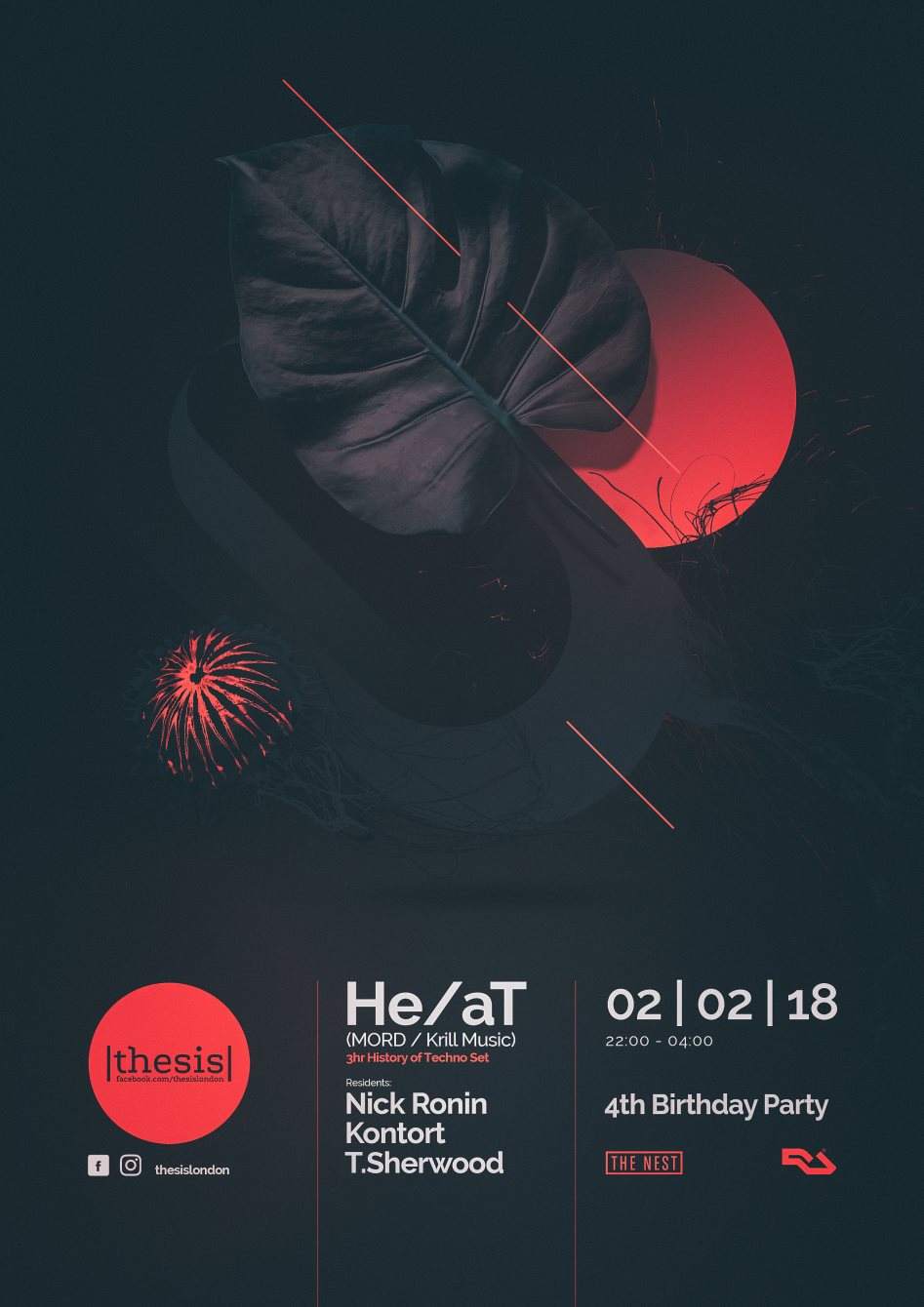 thesis 4th Birthday: He/aT 3hr History Of Techno Set - フライヤー表