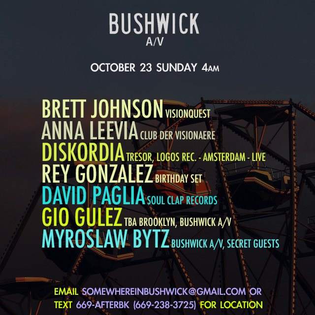 Bushwick A/V: Brett Johnson/ Anna Leevia/ Diskordia/ Rey Gonzalez - フライヤー表