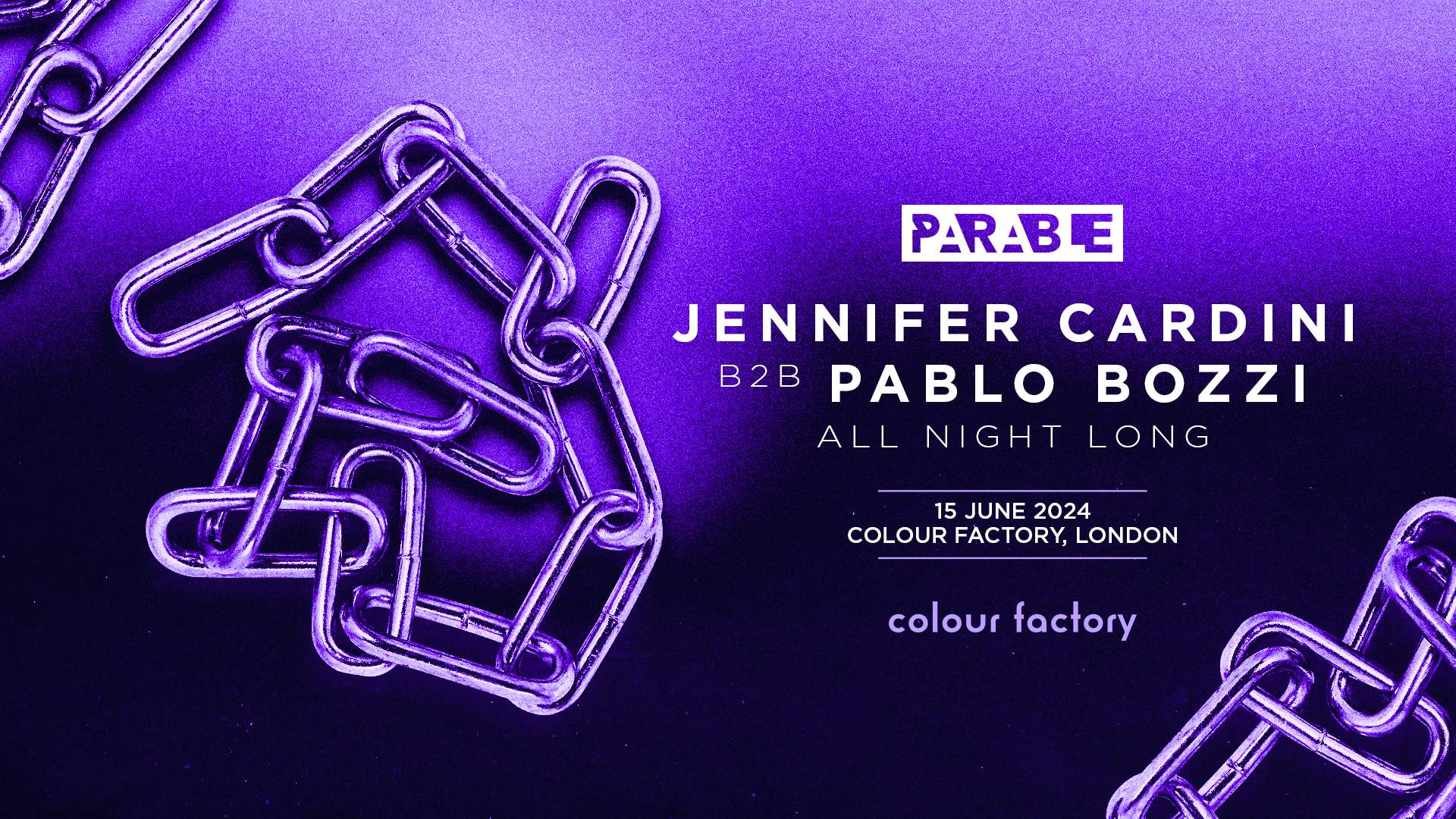 Parable presents: Jennifer Cardini b2b Pablo Bozzi all night long - フライヤー表